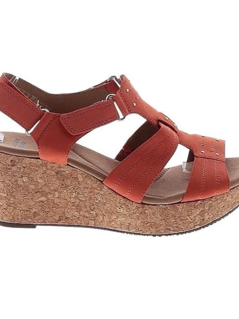 Clarks Rust Orange Cork Wedge Sandals